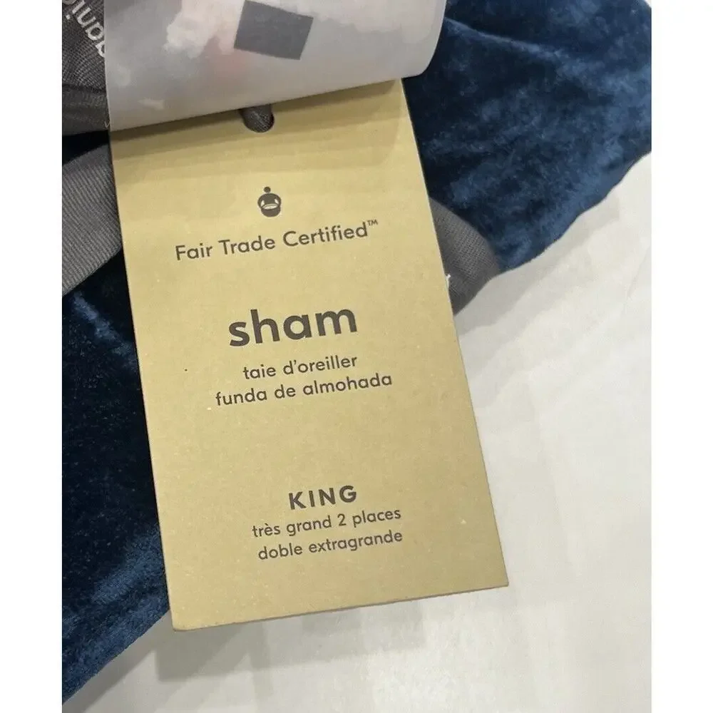 NWT West Elm King Size Velvet Sham Pillowcase Cover Royal Blue